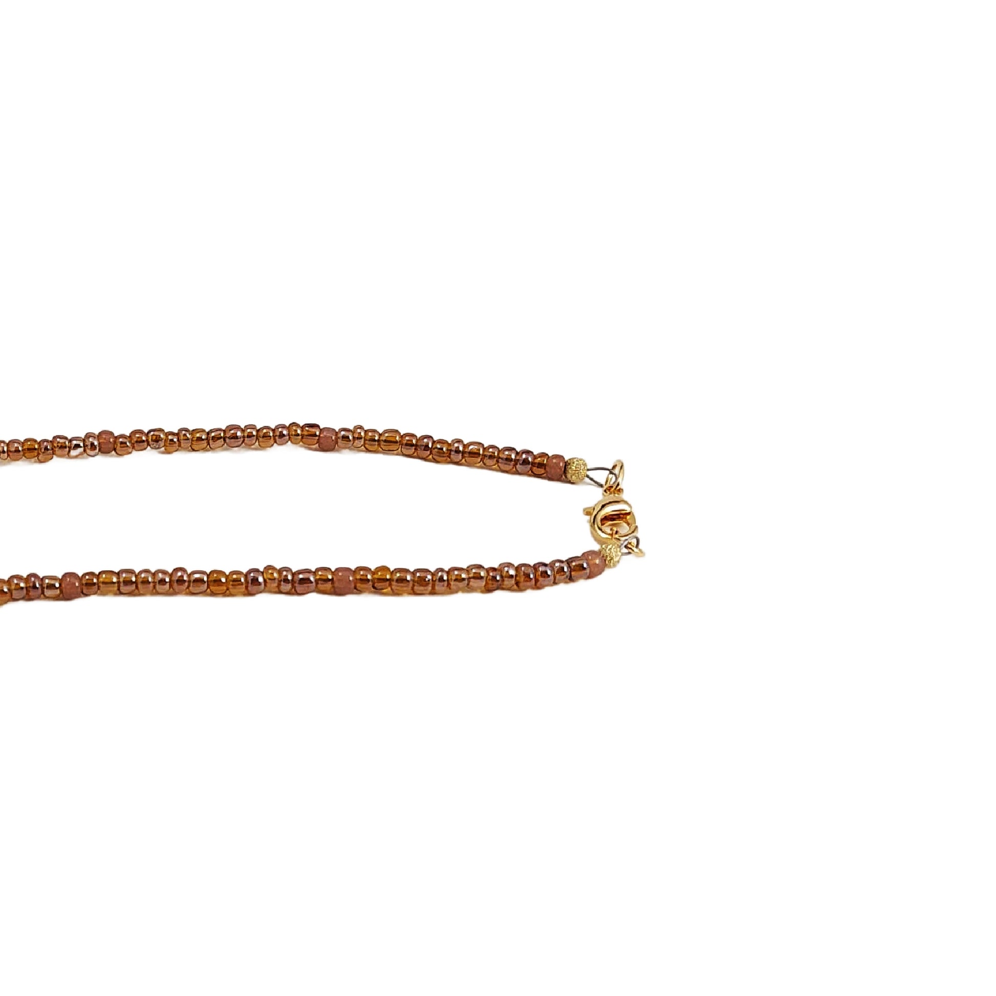 Rustic Leaves Bead Necklace, detail of gold-plated lobster clasp.  Free shipping in the US.