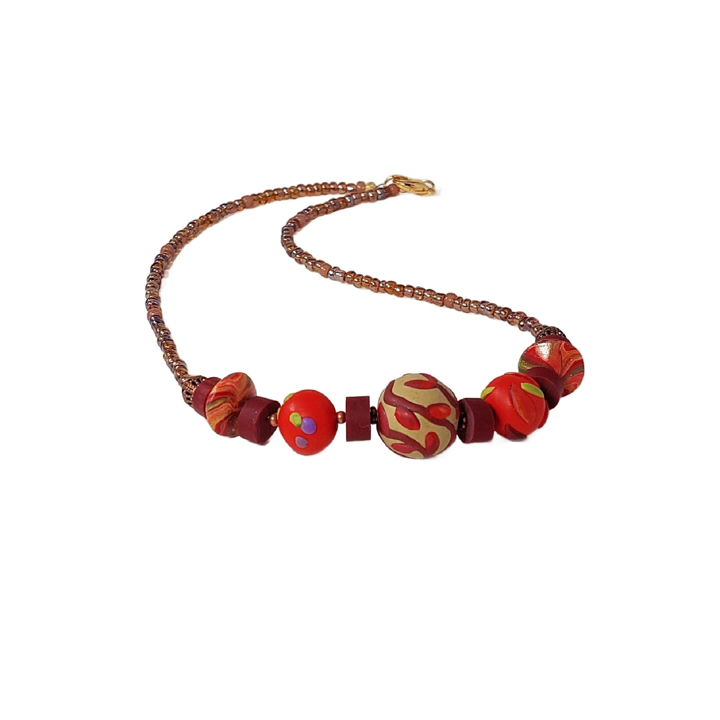 Rustic Leaves Bead Necklace, one-of-a-kind design,  brings a pop of color to your outfit. Free shipping in the US.