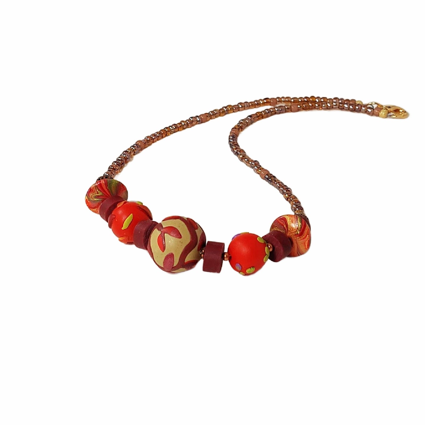 Rustic Leaves Beaded Necklace for women, lightweight and comfortable on your neck. Adds a  pop of color to your outfit. Lightweight and comfortable to wear. Free shipping in the US.