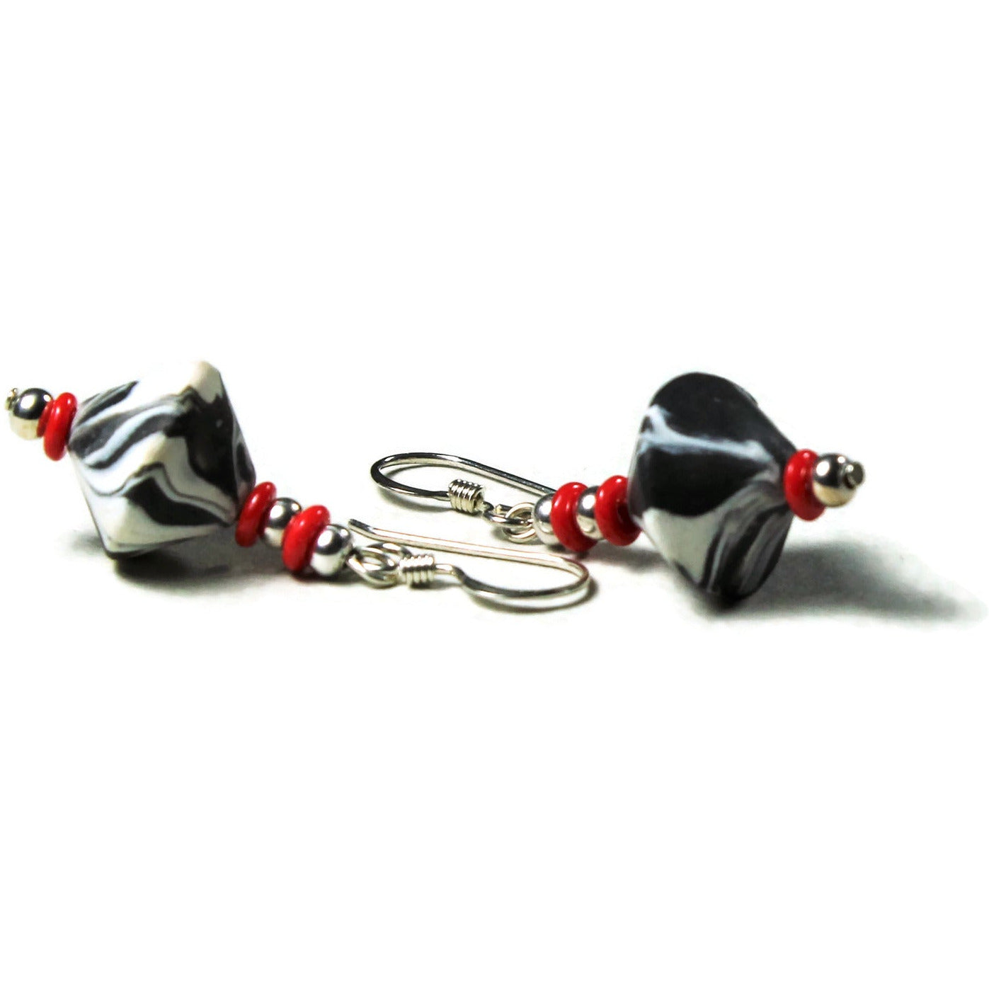  Polymer clay bicone earrings with sterling silver ear wires on white background